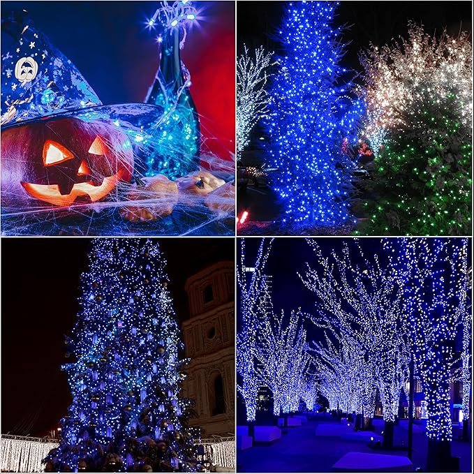 LAMPHOME 66ft Christmas Decorative Mini Lights,200 LED Transparent Wire Fairy Starry String Lights Plug in, 11 Lighting Modes, for Indoor Outdoor Xmas Tree Wedding Party Decoration (Blue)