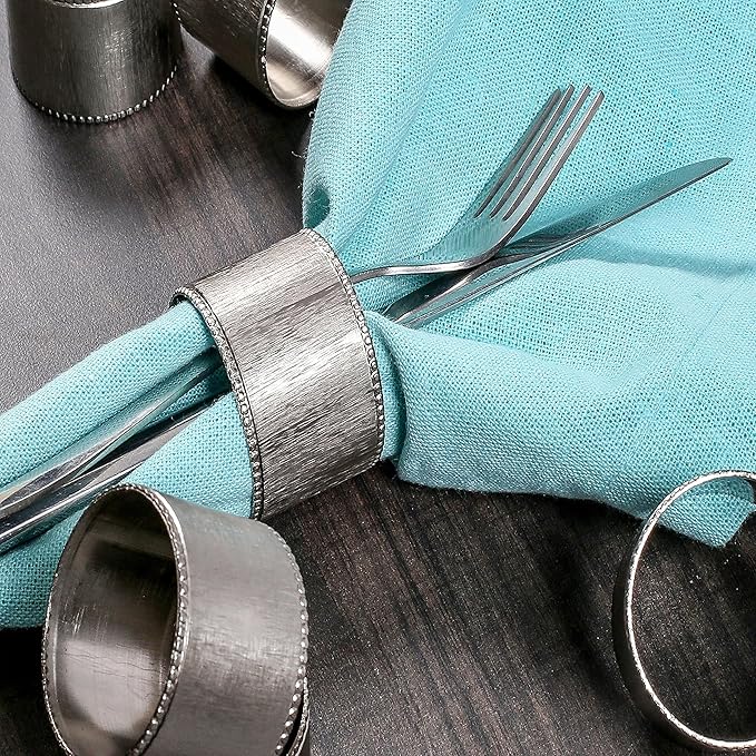Napkin Rings, Set of 12 Round Silver Metal Napkin Holders