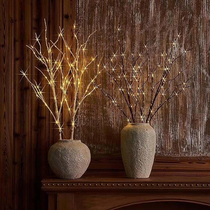 LITBLOOM Lighted Birch Branches Battery Operated with 8 Functions 30IN 100 Multi Color and Warm White Lights for Christmas Holiday Party Decoration Indoor Outdoor