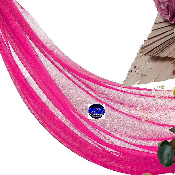 MDS Halloween Chiffon Draping Fabric - 2 Panel, 30" Wide x 30ft Long - Sheer Spooky Arbor & Canopy Drapery for Haunted House Backdrops, Party Ceilings, DIY Costumes & Themed Events - Hot Pink