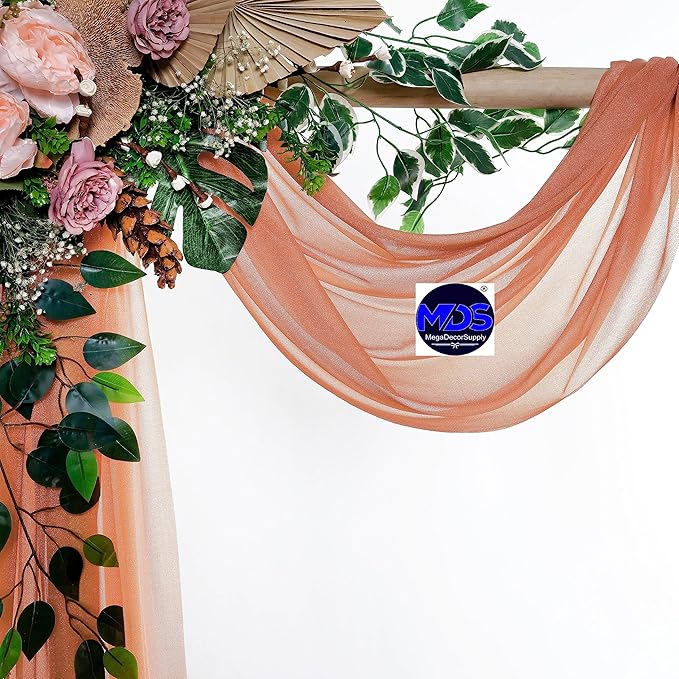 MDS Halloween Chiffon Draping Fabric - 2 Panel, 30" Wide x 40ft Long - Sheer Spooky Arbor & Canopy Drapery for Haunted House Backdrops, Party Ceilings, DIY Costumes & Themed Events - Coral Peach