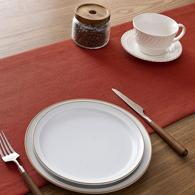 ZeeMart Linen Textured Border Table Runner, 14 x 36 Inch Orange, Farmhouse Style Burnt Orange Fall Table Runners 36 Inches Long, Easy Care Everyday Polyester Table Runner