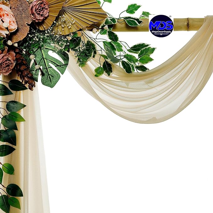MDS Halloween Chiffon Draping Fabric - 1 Panel, 30" Wide x 40ft Long - Sheer Spooky Arbor & Canopy Drapery for Haunted House Backdrops, Party Ceilings, DIY Costumes & Themed Events - Champagne Gold