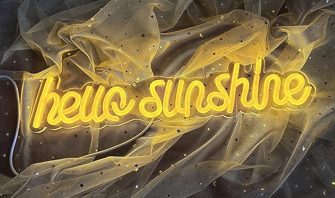 Lighted Neon Sign in Hello Sunshine Yellow, USB Powered Wall Decor