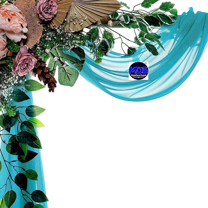 MDS Halloween Chiffon Draping Fabric - 2 Panel, 30" Wide x 40ft Long - Sheer Spooky Arbor & Canopy Drapery for Haunted House Backdrops, Party Ceilings, DIY Costumes & Themed Events - Peacock Blue