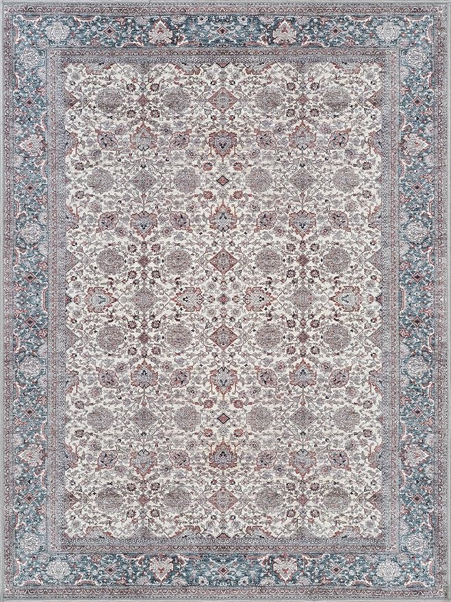 Bloom Rugs Washable Non-Slip 5' x 7' Rug - Teal/Blue/Beige Traditional Oriental Area Rug for Living Room, Bedroom, Dining Room, and Kitchen - Exact Size: 5' x 7'