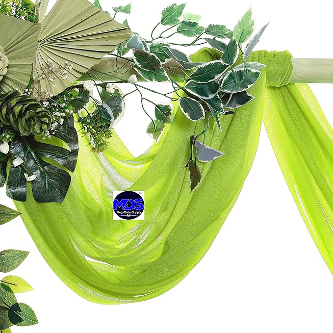 MDS Halloween Chiffon Draping Fabric - 2 Panel, 30" Wide x 30ft Long - Sheer Spooky Arbor & Canopy Drapery for Haunted House Backdrops, Party Ceilings, DIY Costumes & Themed Events - Parrot Green