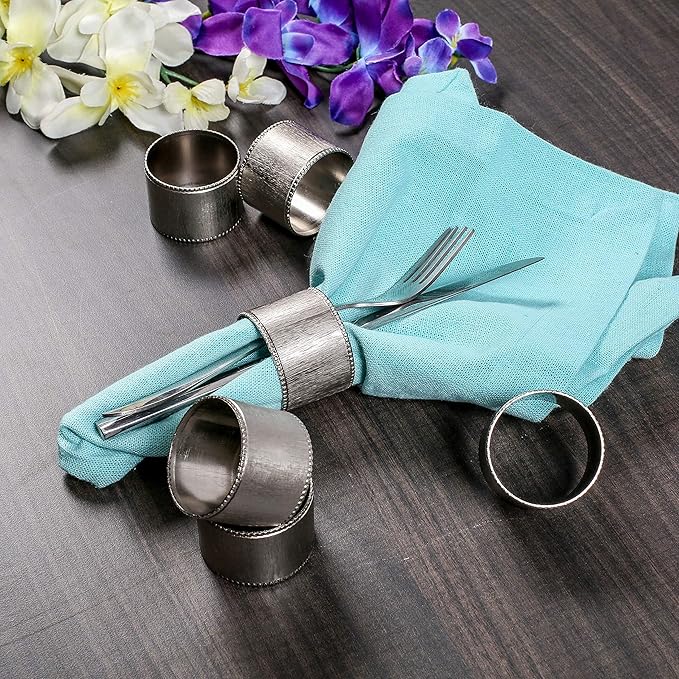 Napkin Rings, Set of 12 Round Silver Metal Napkin Holders