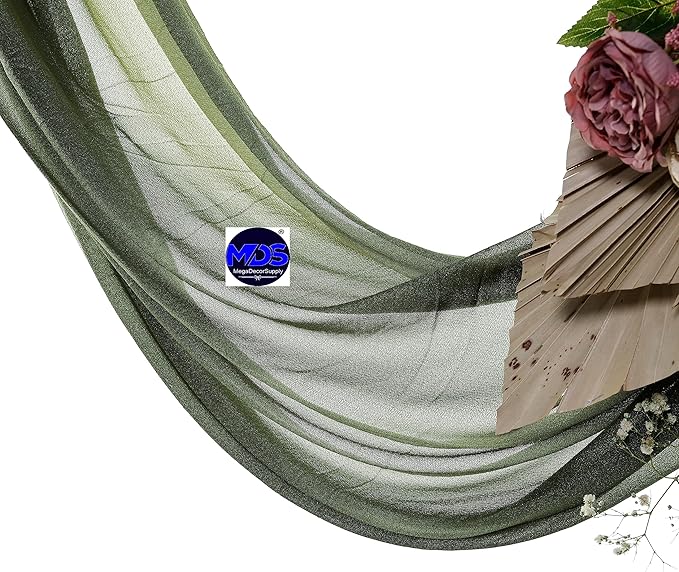 MDS Halloween Chiffon Draping Fabric - 2 Panel, 30" Wide x 75ft Long - Sheer Spooky Arbor & Canopy Drapery for Haunted House Backdrops, Party Ceilings, DIY Costumes & Themed Events - Olive Green