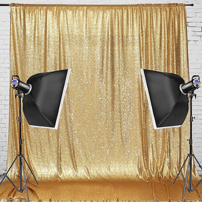 Eternal Beauty Gold Sequin Backdrop, 5x7 Ft Glitter Background Curtains for Shimmer Photography Party Wedding Birthday Back Drop Decor