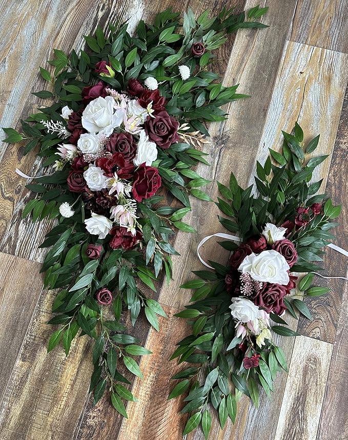 Artificial Rose Wedding Arch Flower Kit, Marsala Silk, 2 Pieces
