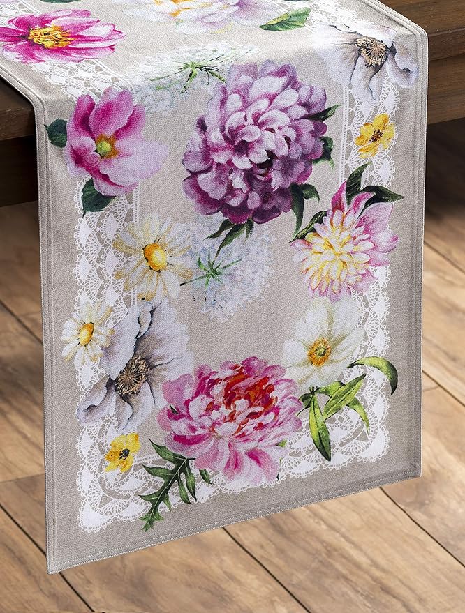 Maison d' Hermine Table Runner 100% Cotton Double Layer Table Runners 108 inches Long Decorative for Home Kitchen Dining Party Baby Shower Wedding Bridal Shower Spring Summer (Pivoine, 14.50" x 108")