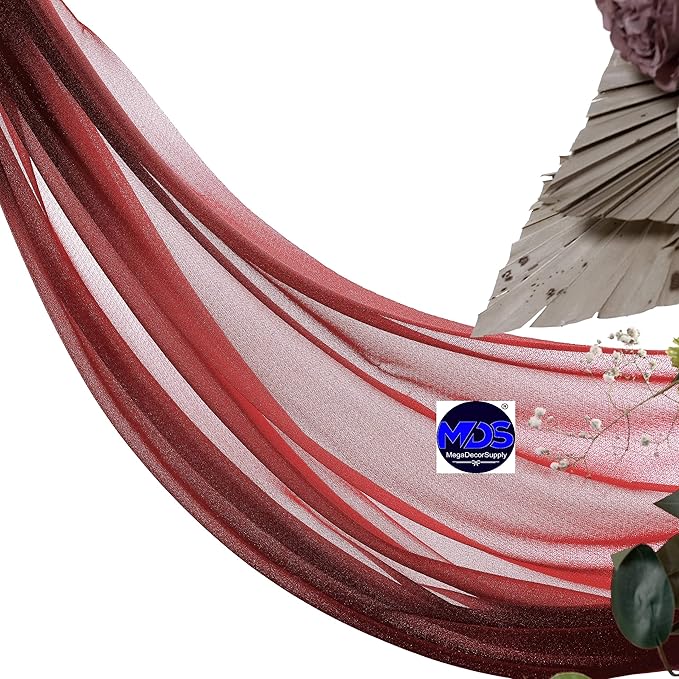 MDS Halloween Chiffon Draping Fabric - 2 Panel, 30" Wide x 100ft Long - Sheer Spooky Arbor & Canopy Drapery for Haunted House Backdrops, Party Ceilings, DIY Costumes & Themed Events - Apple Red
