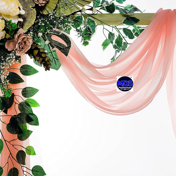 MDS Halloween Chiffon Draping Fabric - 1 Panel, 30" Wide x 100ft Long - Sheer Spooky Arbor & Canopy Drapery for Haunted House Backdrops, Party Ceilings, DIY Costumes & Themed Events - Peach