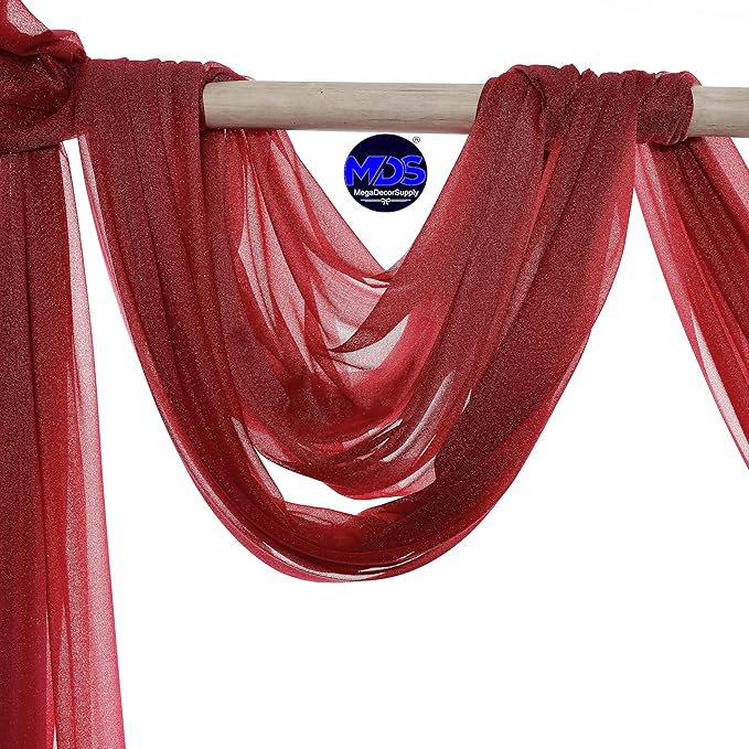 MDS Halloween Chiffon Draping Fabric - 2 Panel, 30" Wide x 100ft Long - Sheer Spooky Arbor & Canopy Drapery for Haunted House Backdrops, Party Ceilings, DIY Costumes & Themed Events - Apple Red
