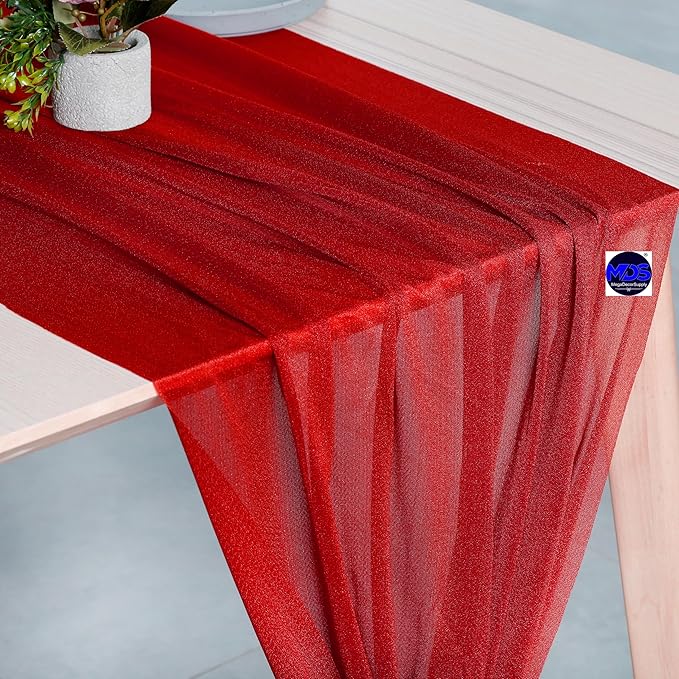 MDS 2 Pack 10ft Chiffon Table Runner 29 x 120 Inches Sheer Wedding Runner Romantic Rustic Table Runner for Wedding Decorations, Birthday Parties, Bridal Shower Party Arch Decor - Red