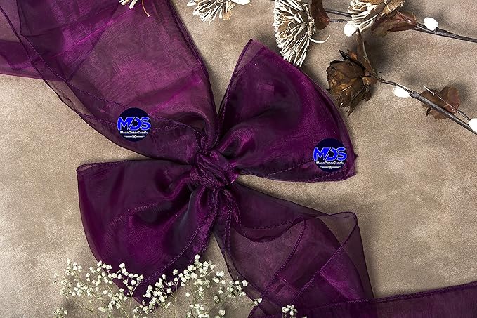 MDS Pack of 200 PCS Organza Chair Sashes Wider Dining Chair Bows Ribbon Tie Back for Wedding Party Birthday Bridal Shower Reception Event Banquet Home Chair Cover Decoration - Eggplant