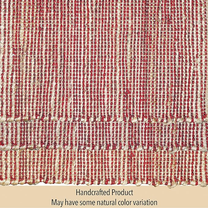 Chardin Home Natural Jute & Red Placemats, Set of 4 – Rustic Handmade Boho Table Mats, 13x19 Inch Dining Table Placemats for Kitchen, Everyday Meals, Holidays, Farmhouse or Modern Table Décor
