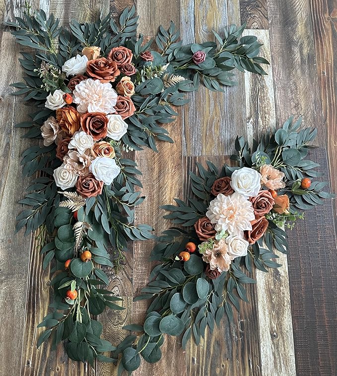 Artificial Flowers Terracotta Silk Wedding Arch Kit with Sheer Drapes