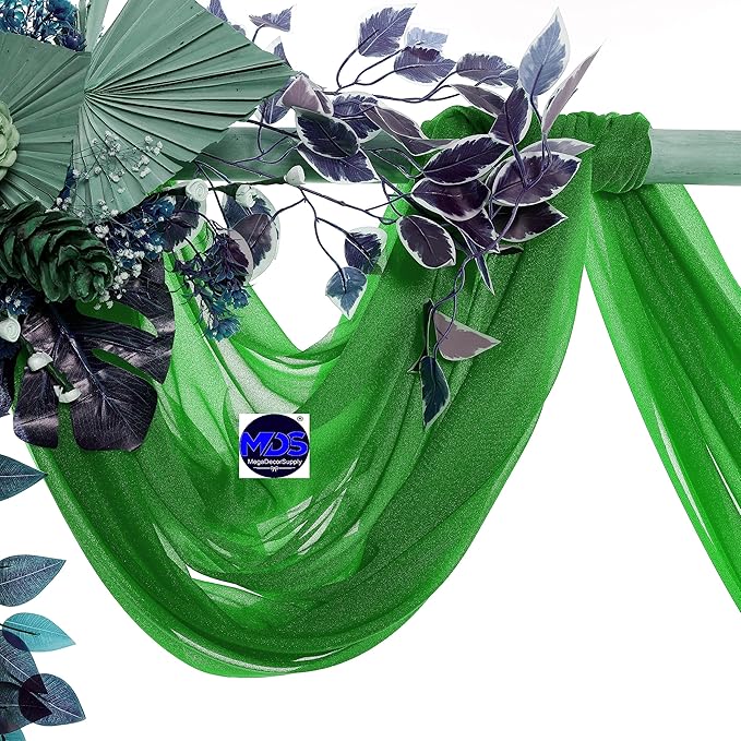 MDS Halloween Chiffon Draping Fabric - 2 Panel, 30" Wide x 40ft Long - Sheer Spooky Arbor & Canopy Drapery for Haunted House Backdrops, Party Ceilings, DIY Costumes & Themed Events - Green