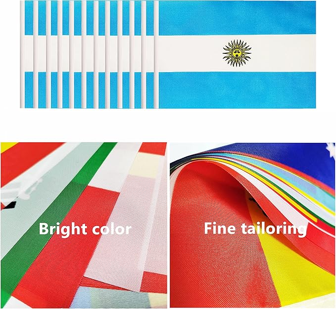 12 Pack Argentina Desk Flags Set, Argentine Small Mini Table Office Flags with 12" Solid Black Pole, 8.2 x 5.5 Inches, Home and Office Decoration, Festival Celebrations