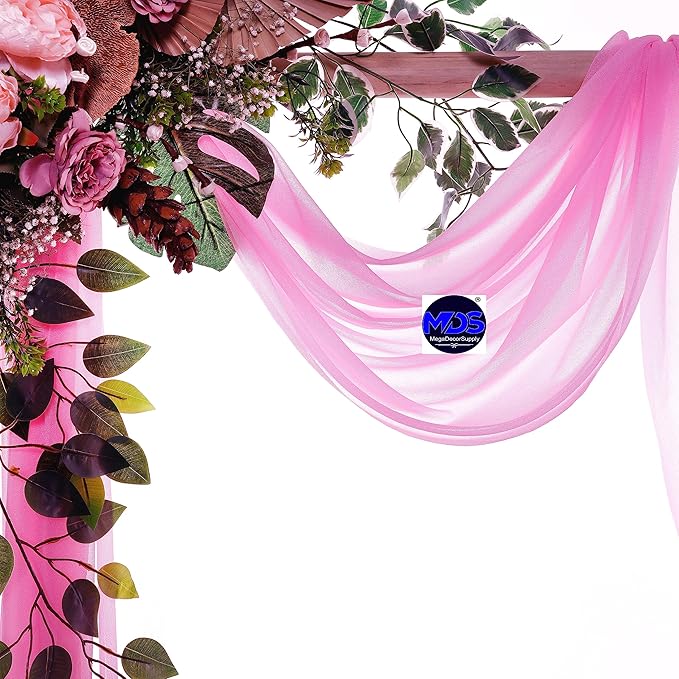 MDS Halloween Chiffon Draping Fabric - 2 Panel, 30" Wide x 100ft Long - Sheer Spooky Arbor & Canopy Drapery for Haunted House Backdrops, Party Ceilings, DIY Costumes & Themed Events - Bubblegum Pink