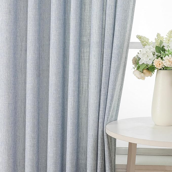 Vision Home Blue Pinch Pleated Semi Sheer Curtains Textured Light Filtering Window Curtains 120 inch for Living Room Bedroom Rayon Blend Chambray Blue Pinch Pleat Drapes with Hooks 2 Panels 40"Wx120"L