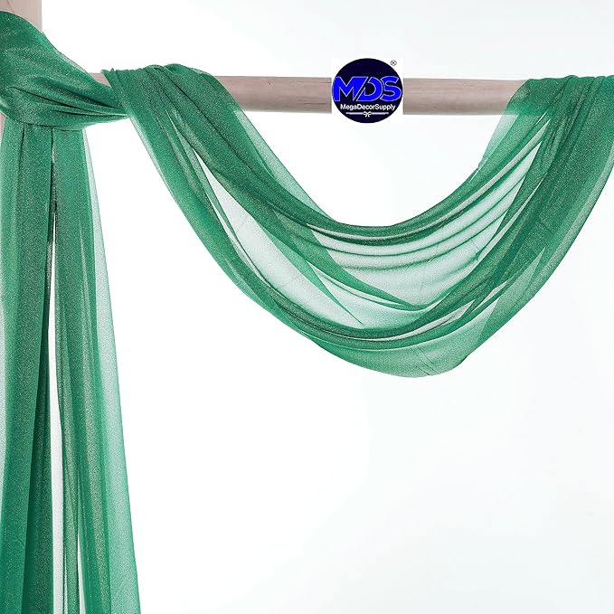 MDS Halloween Chiffon Draping Fabric - 1 Panel, 30" Wide x 50ft Long - Sheer Spooky Arbor & Canopy Drapery for Haunted House Backdrops, Party Ceilings, DIY Costumes & Themed Events - Emerald Green