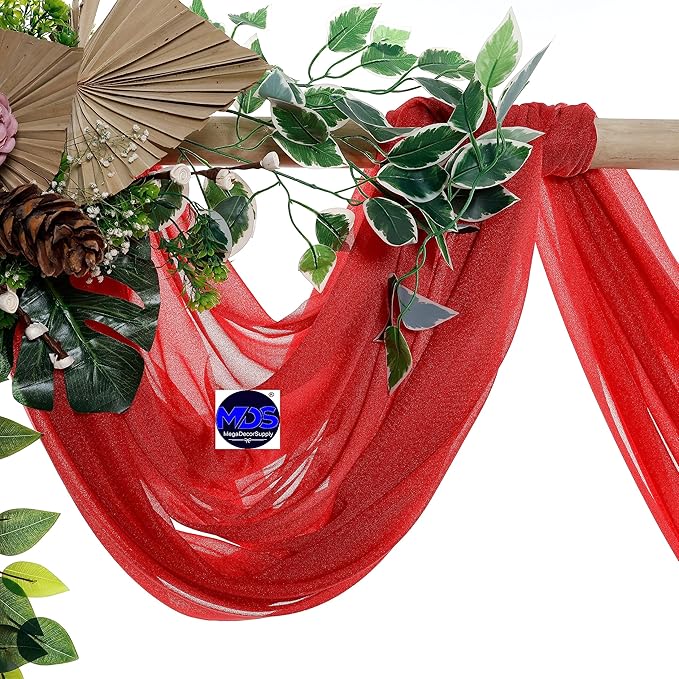 MDS Halloween Chiffon Draping Fabric - 2 Panel, 30" Wide x 20ft Long - Sheer Spooky Arbor & Canopy Drapery for Haunted House Backdrops, Party Ceilings, DIY Costumes & Themed Events - Red